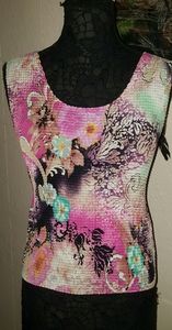 Nicola Pink Cream Fluer De Lis Stretch Fit Tank